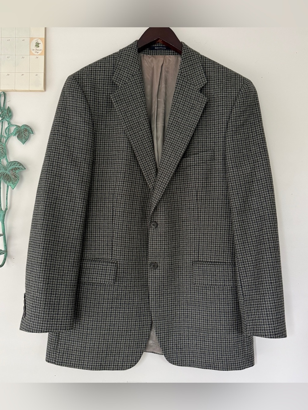 Vintage Men’s Ralph Lauren Wool Houndstooth Blazer Navy Grey 42T